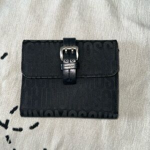 Moschino black and silver snap button wallet with buckle detail